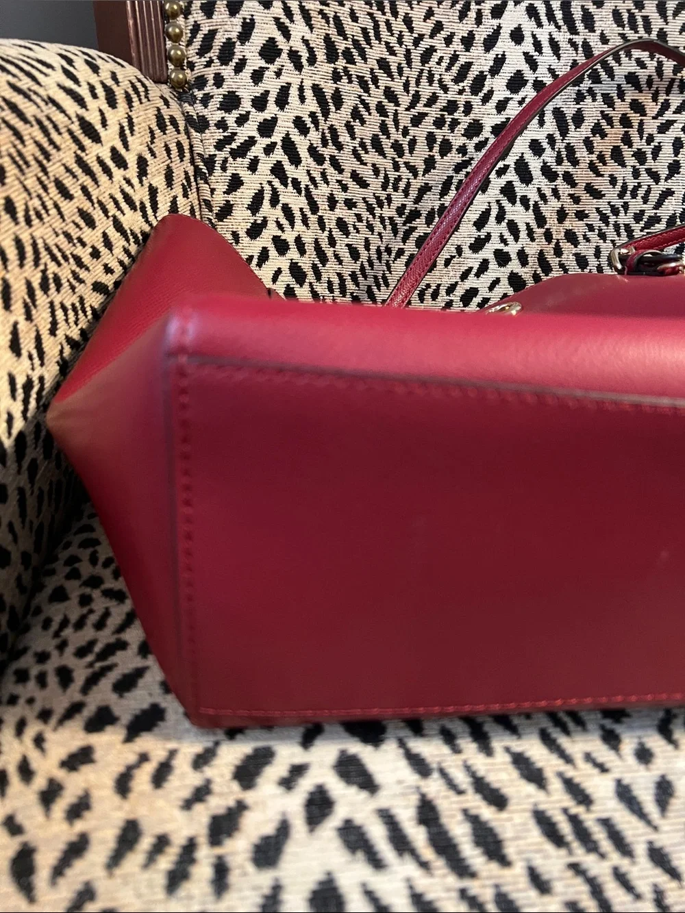 Coach Burgundy Leather Tote with Gold-Tone  Turnlock - Cherry Red